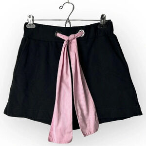 MSGM Milano Black Cotton Shorts Pink Striped Drawstring